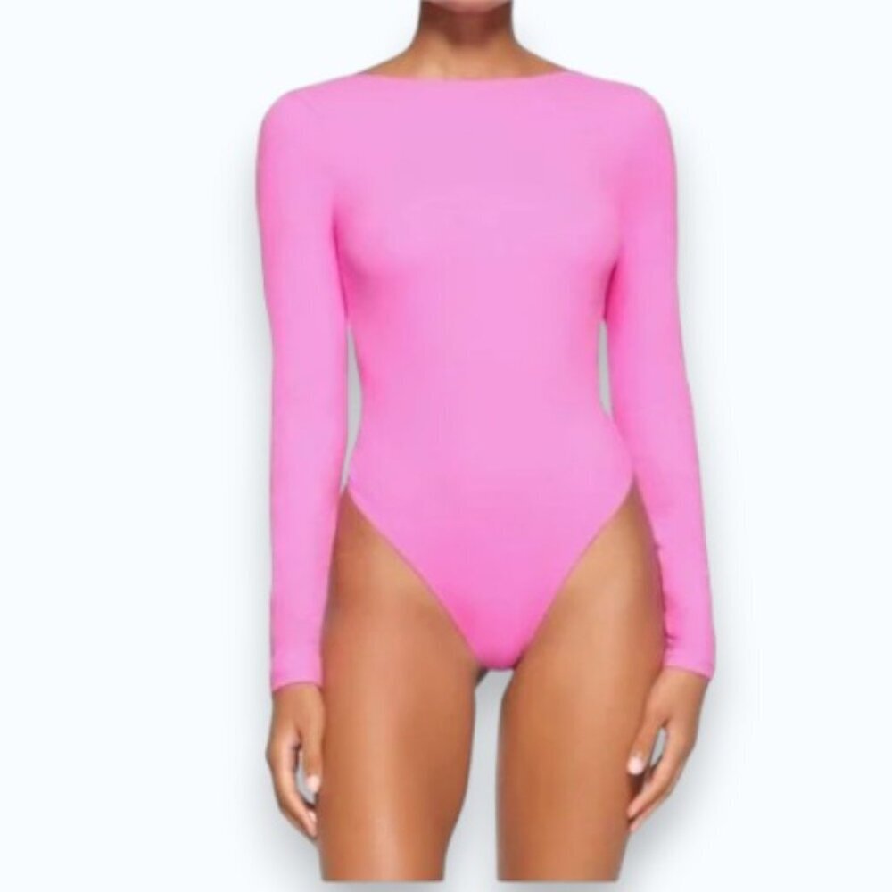 SKIMS Fits Everybody Long Sleeve Low Back Bodysuit Neon Orchid Pink XL Like New